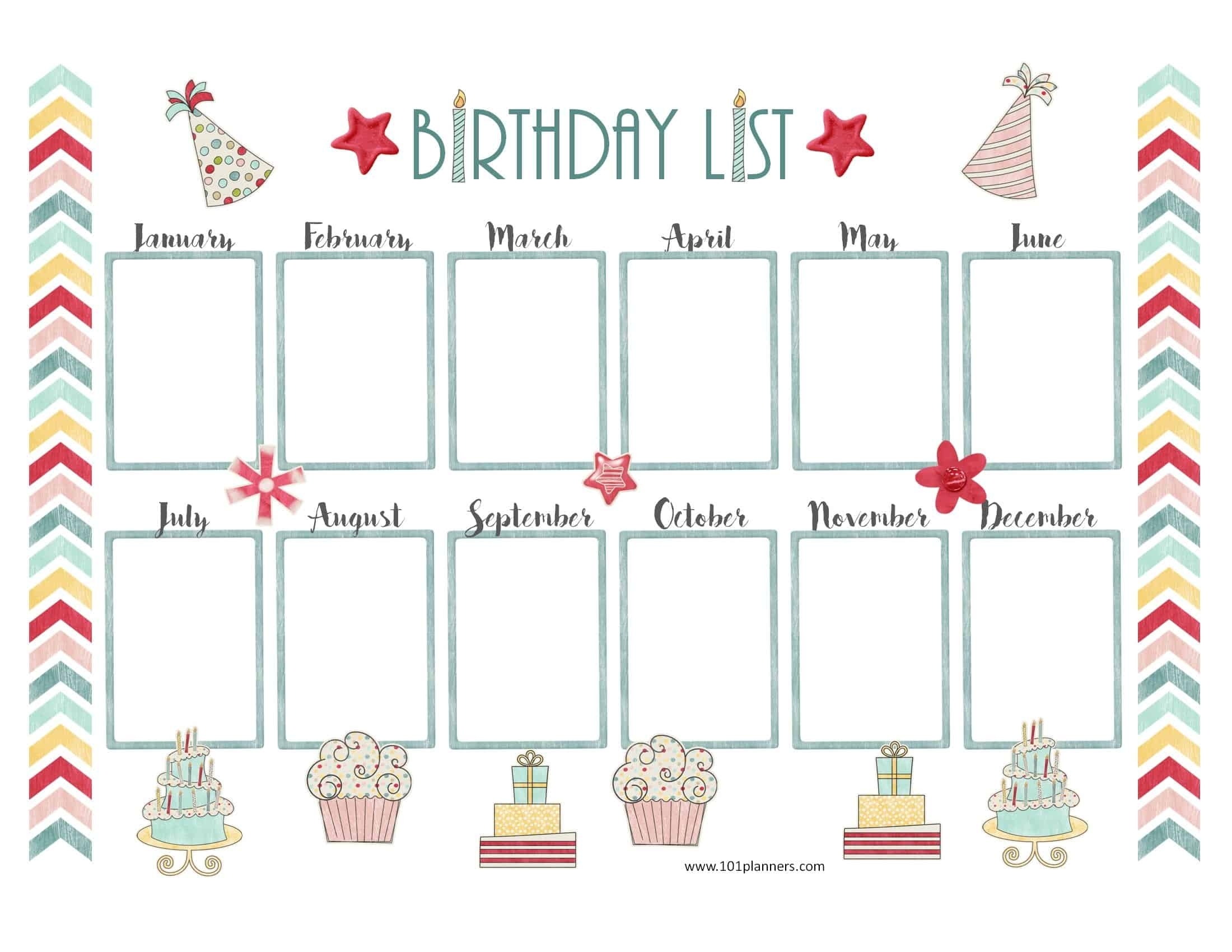 Free Birthday Calendar | Printable &amp; Customizable | Many Designs! Blank Calendar List Format