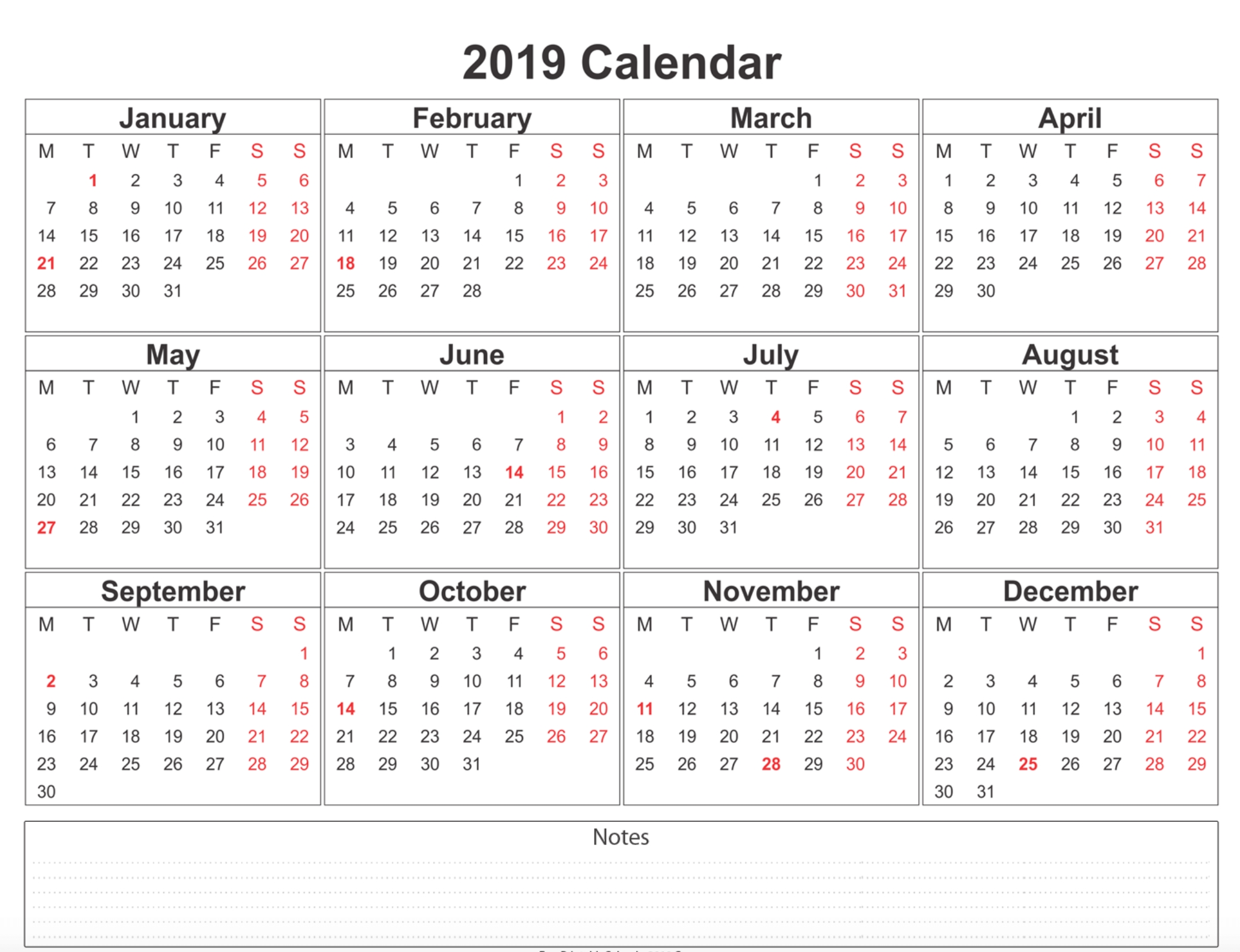 Free Blank Printable Calendar 2019 With Holidays Template Word Blank Calendar 12 Months