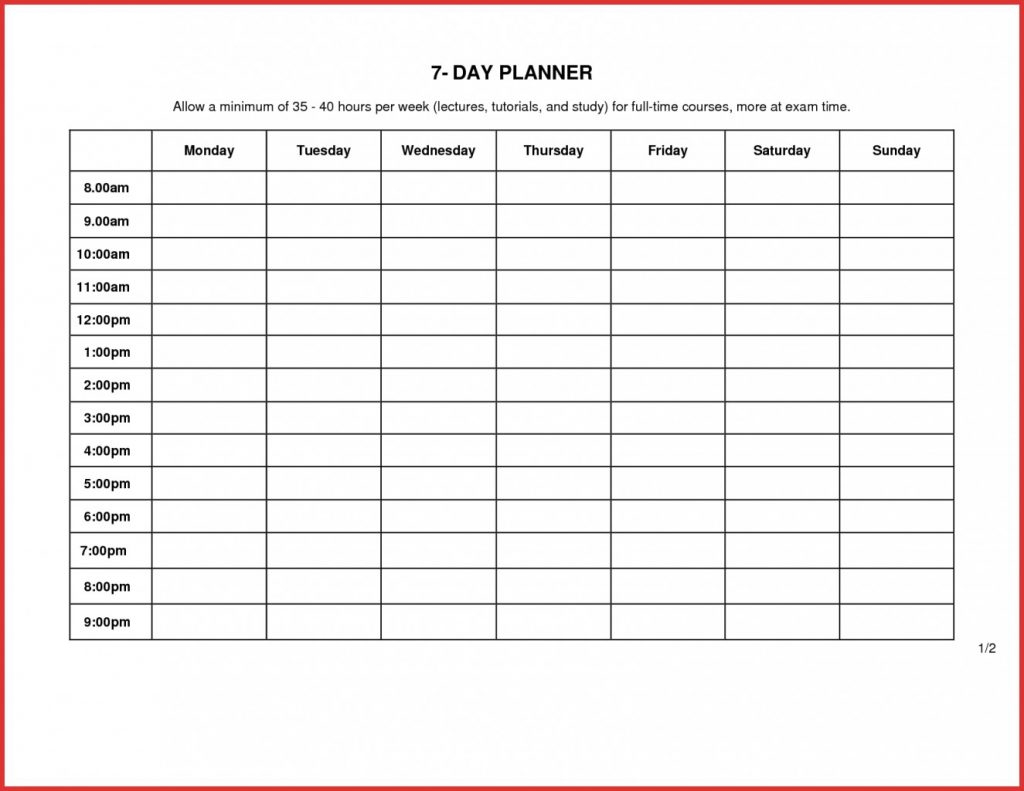 Free Dailychedule Templates For Excelmartsheet Hourly Planner 7 Day Hourly Calendar Template