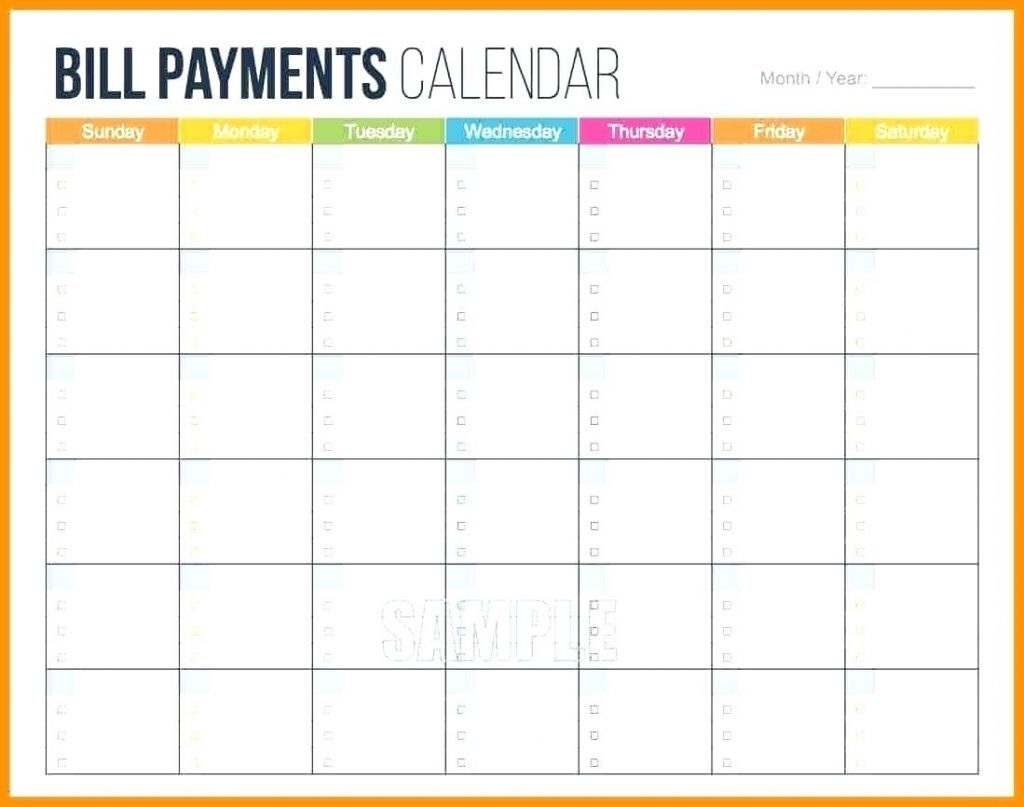 Free L Pay Checklists Calendars Pdf Word Excel Calendar Template Monthly Calendar For Bills
