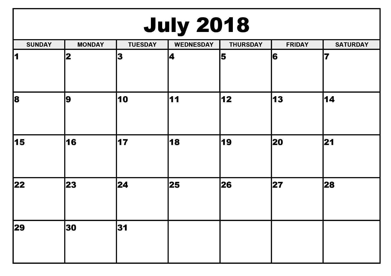 Free Printable Calendar July 2018 Template Pdf Holidays Blank Calendar July 18