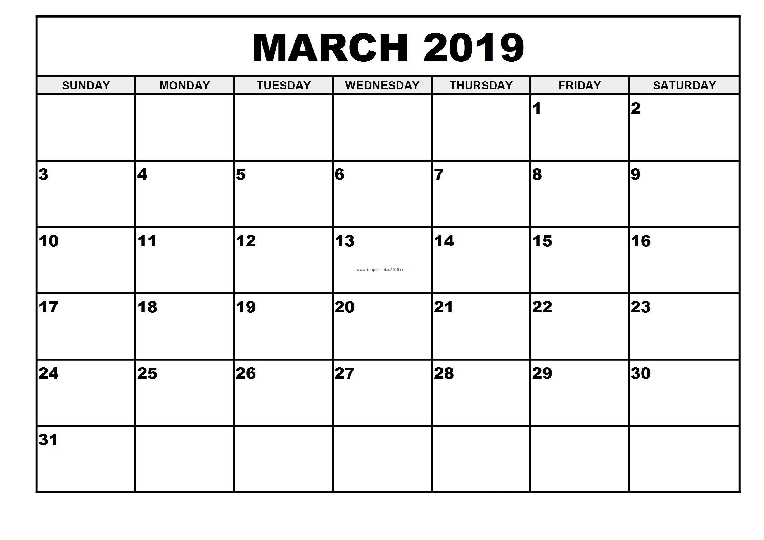 Free Printable Calendar March 2019 2019 Monthly Printable Calendar Free Printable Calendar By Month