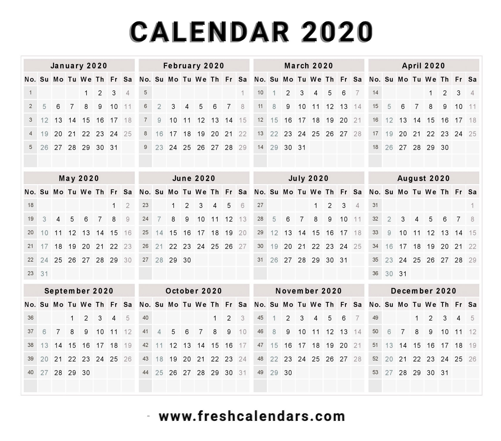 Free Printable Calendar Templates For 2020 2020 Calendar | Get Free Impressive 2020 Blank Calendar Pdf