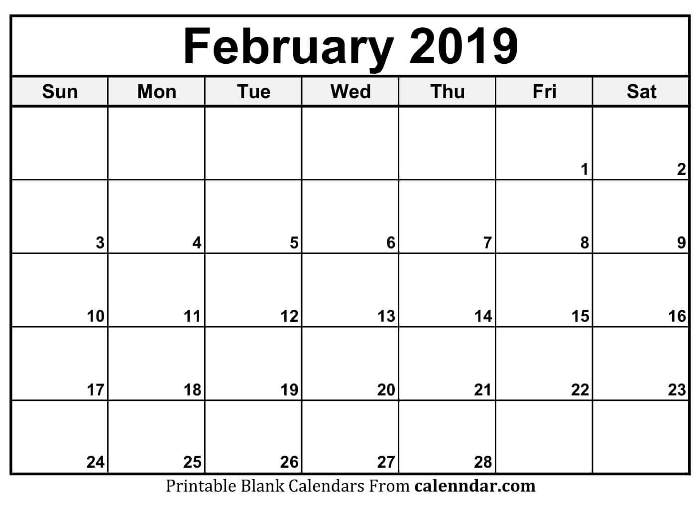Free Printable Feb 2019 Calendar | Blank February 2019 Calendar Calendar Template To Print