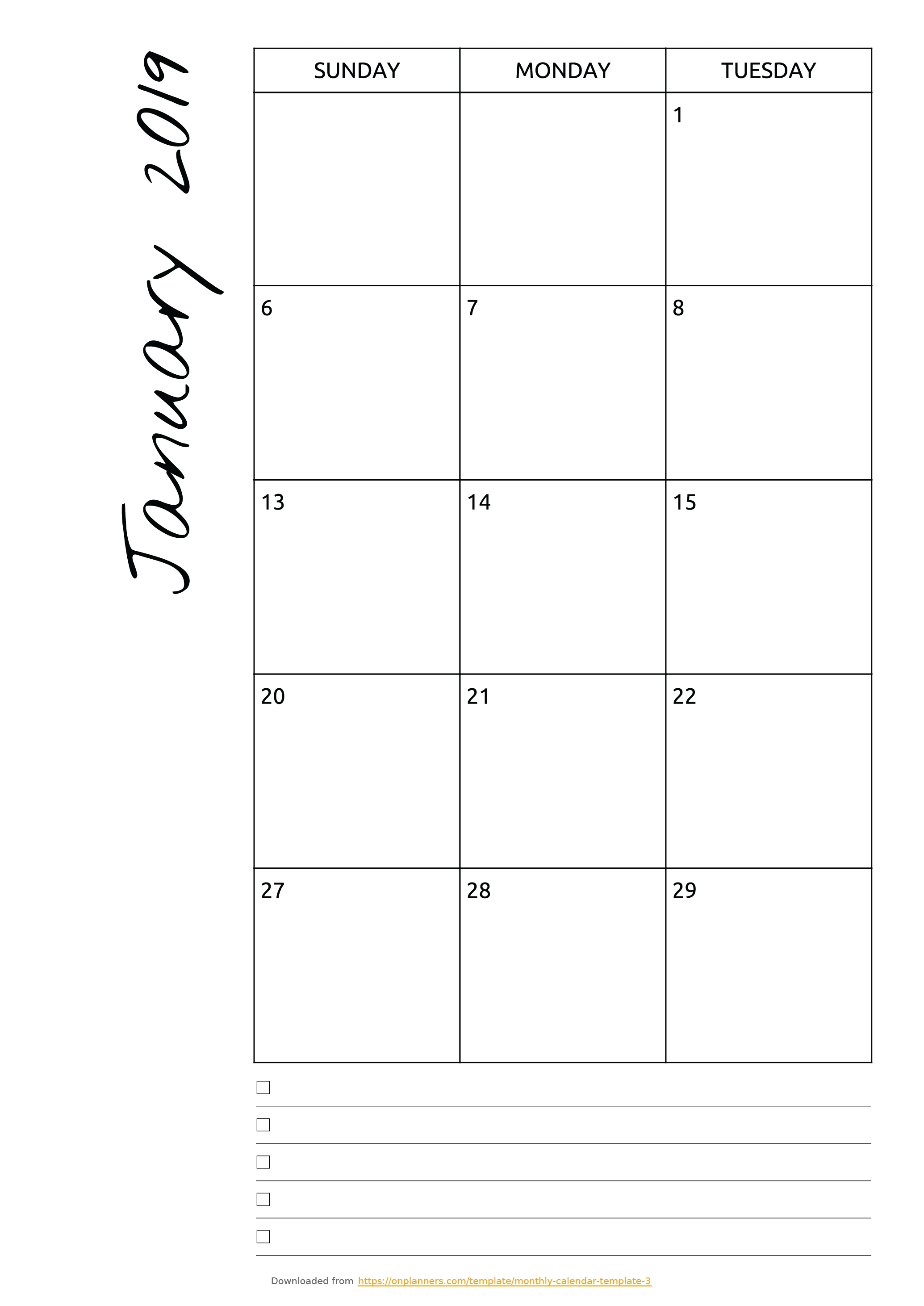 Free Printable Monthly Calendar With Notes Pdf Download Free Undated Calendar Template