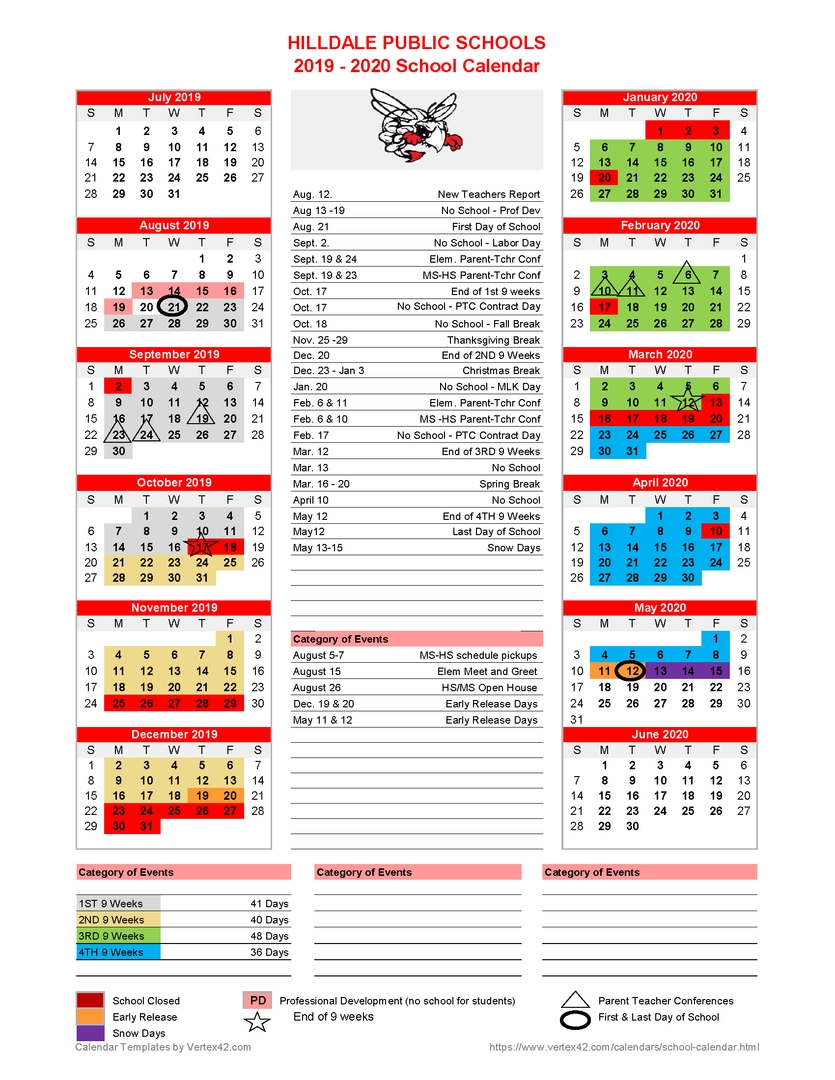 Hilldale Public Schools - **revised**2019-2020 School Calendar Released Exceptional Calendar School District 96