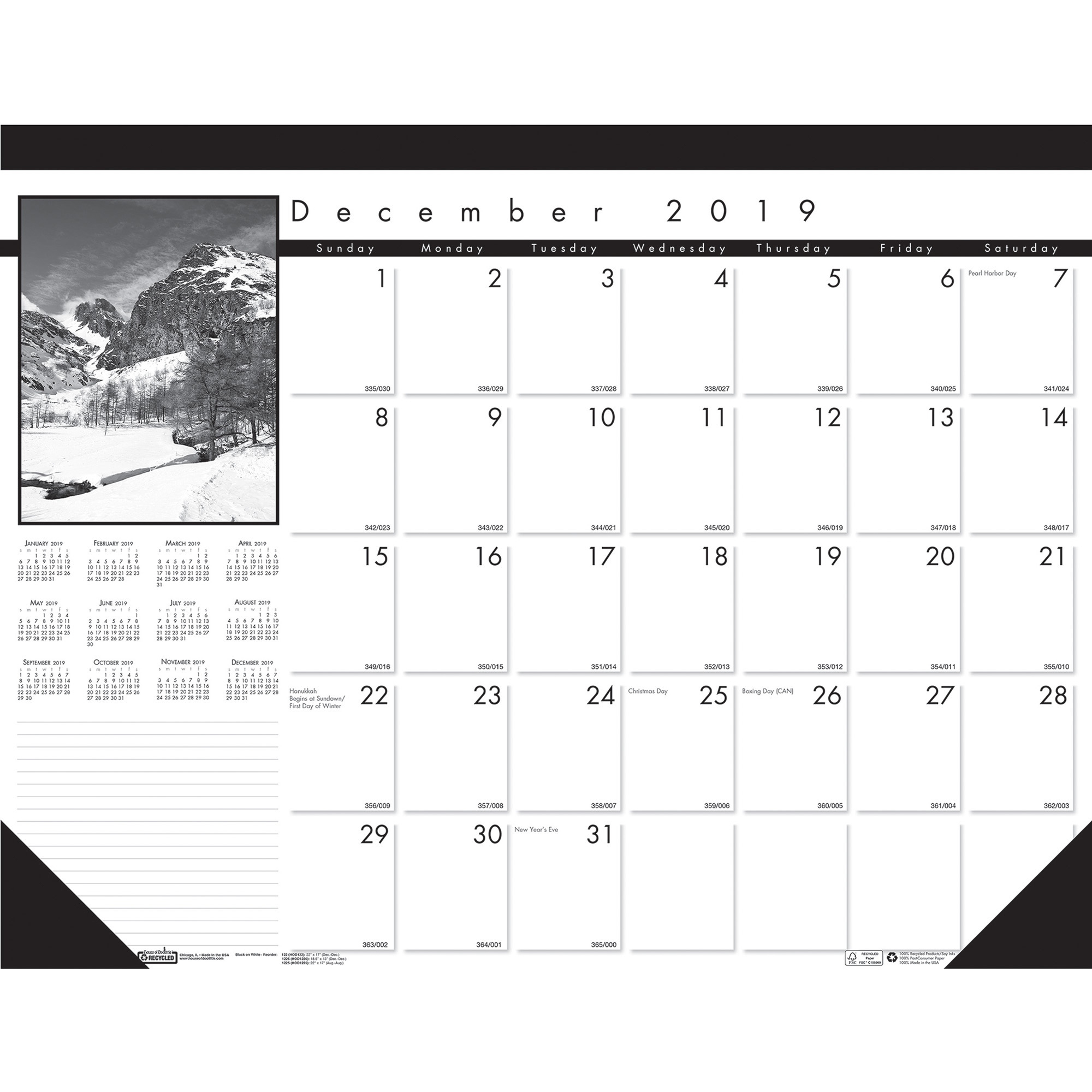 House Of Doolittle Black And White Calendar Desk Pads - Yes Monthly Calendar Desk Pad