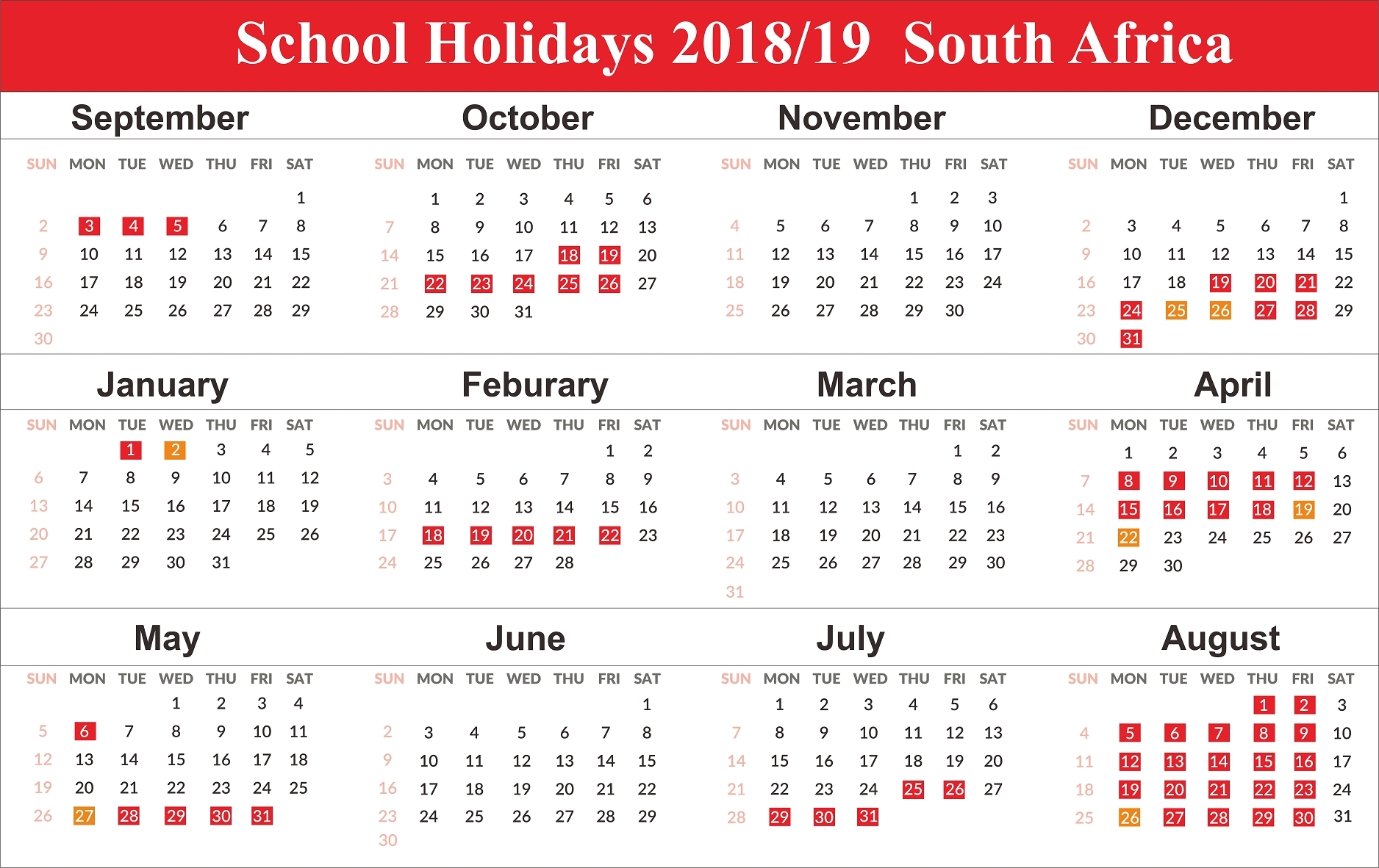 Incredible School Calendar Eastern Cape 2019 • Printable Blank Perky School Calendar In South Africa 2019