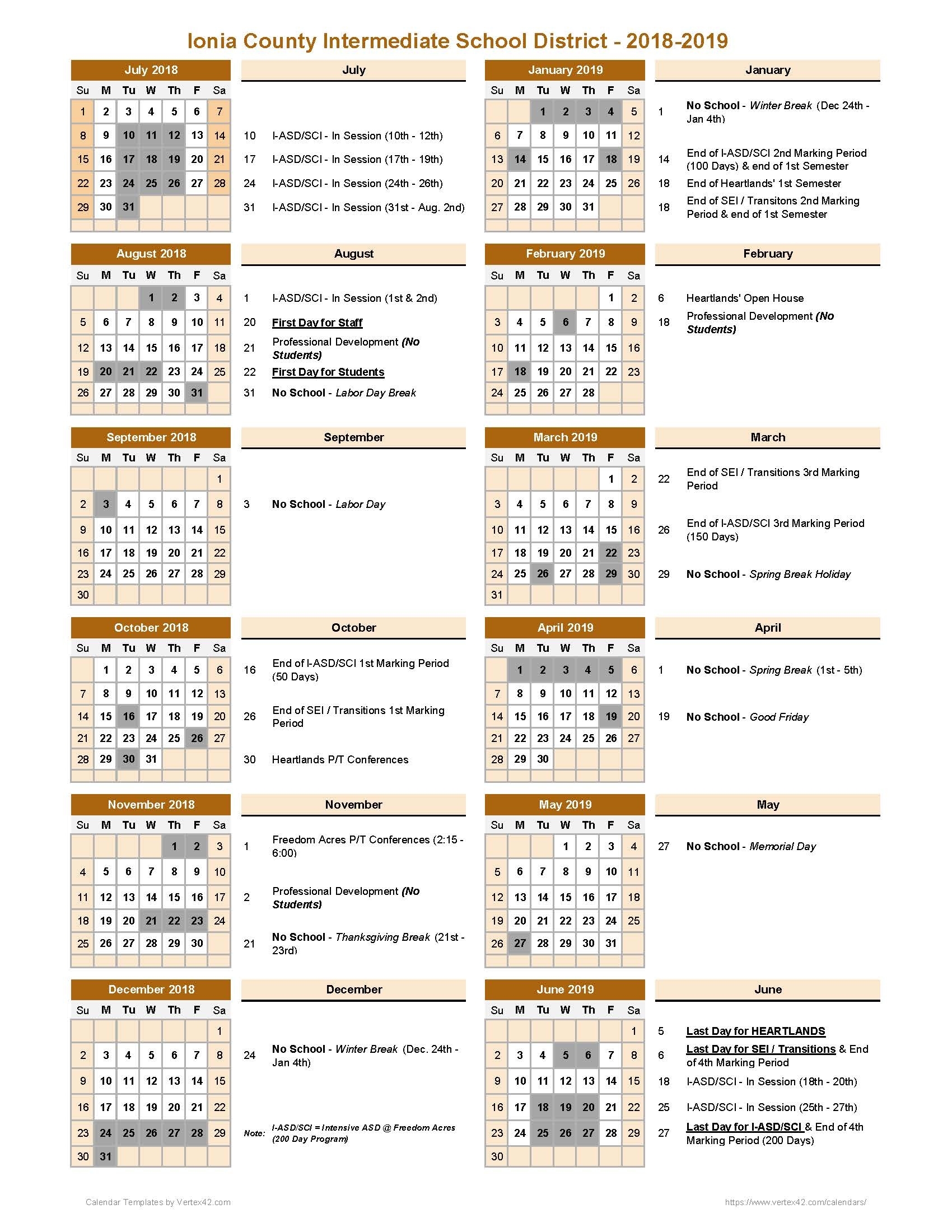 Ionia County Intermediate School District – 2018 – 2019 Icisd Staff Impressive Freedom 7 School Calendar