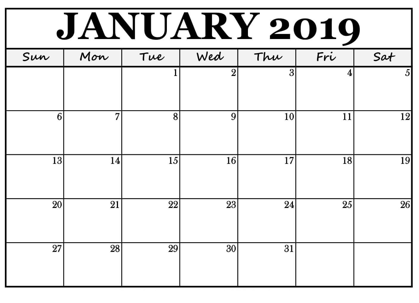 January 2019 Printable Calendar Word | Free Printable January 2019 Free Calendar Landscape Monthly