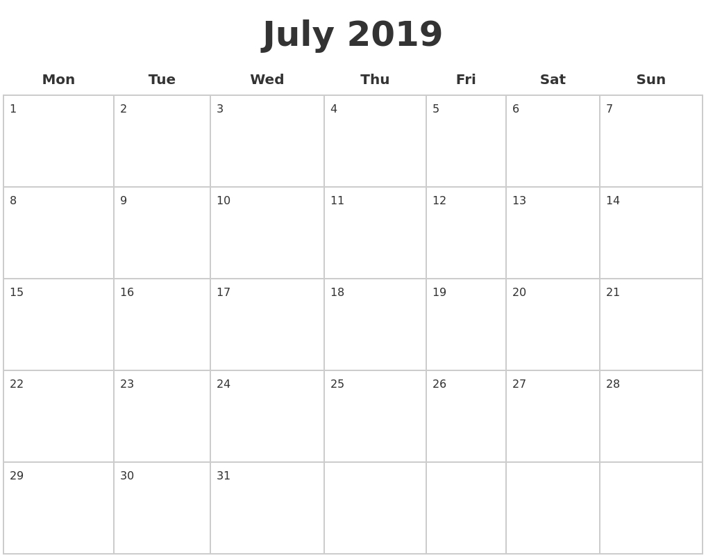 July 2019 Blank Calendar Pages Impressive Blank Calendar July 18