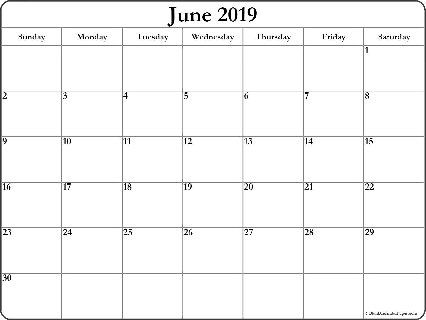 June 2019 Blank Calendar Templates. A Blank Calendar Page