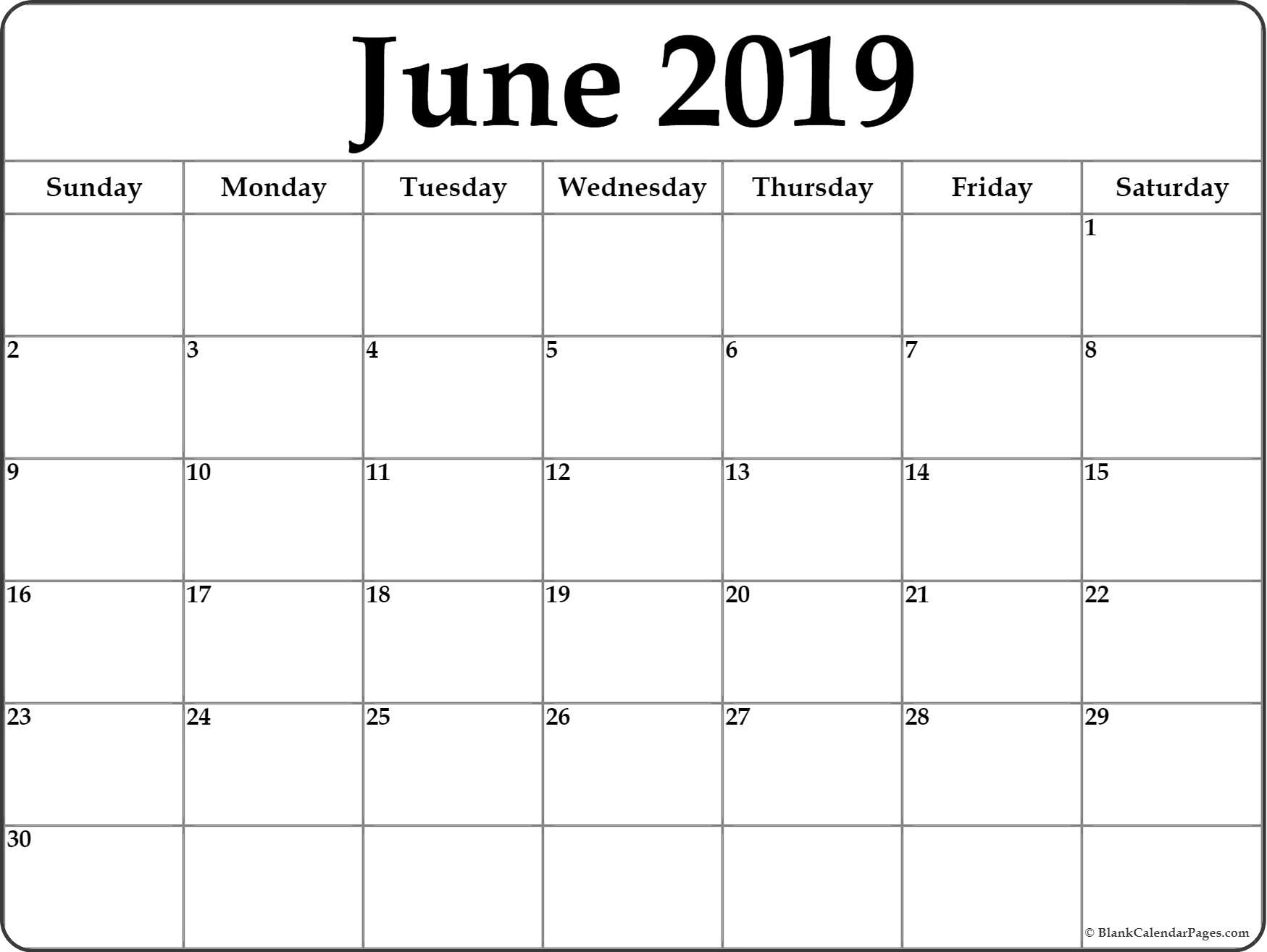 June 2019 Calendar | Free Printable Monthly Calendars Calendar Month By Month Printable