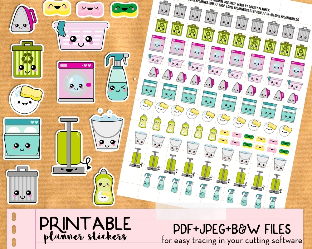 Kawaii Trash Bins Stickers - Free Printable And Cut File - Lovely Free Printable Calendar Holiday Stickers