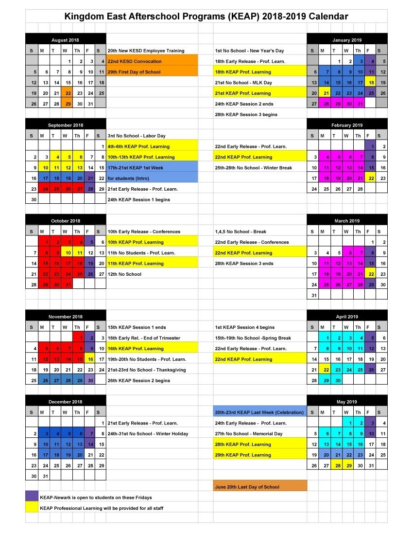 Keap 2018-2019 Calendar - Lyndon Town School St J School Calendar