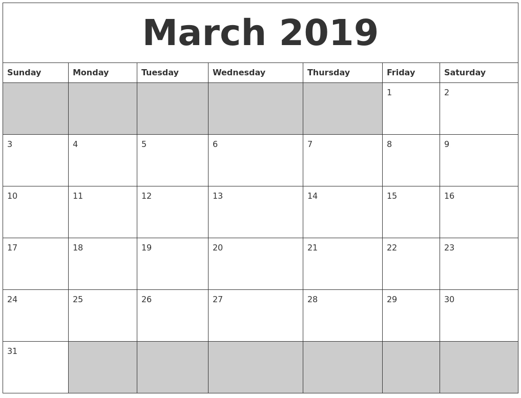 March 2019 Calendar Printable - Free Templates - Printable Calendar 2019 Shared Calendar Is Blank