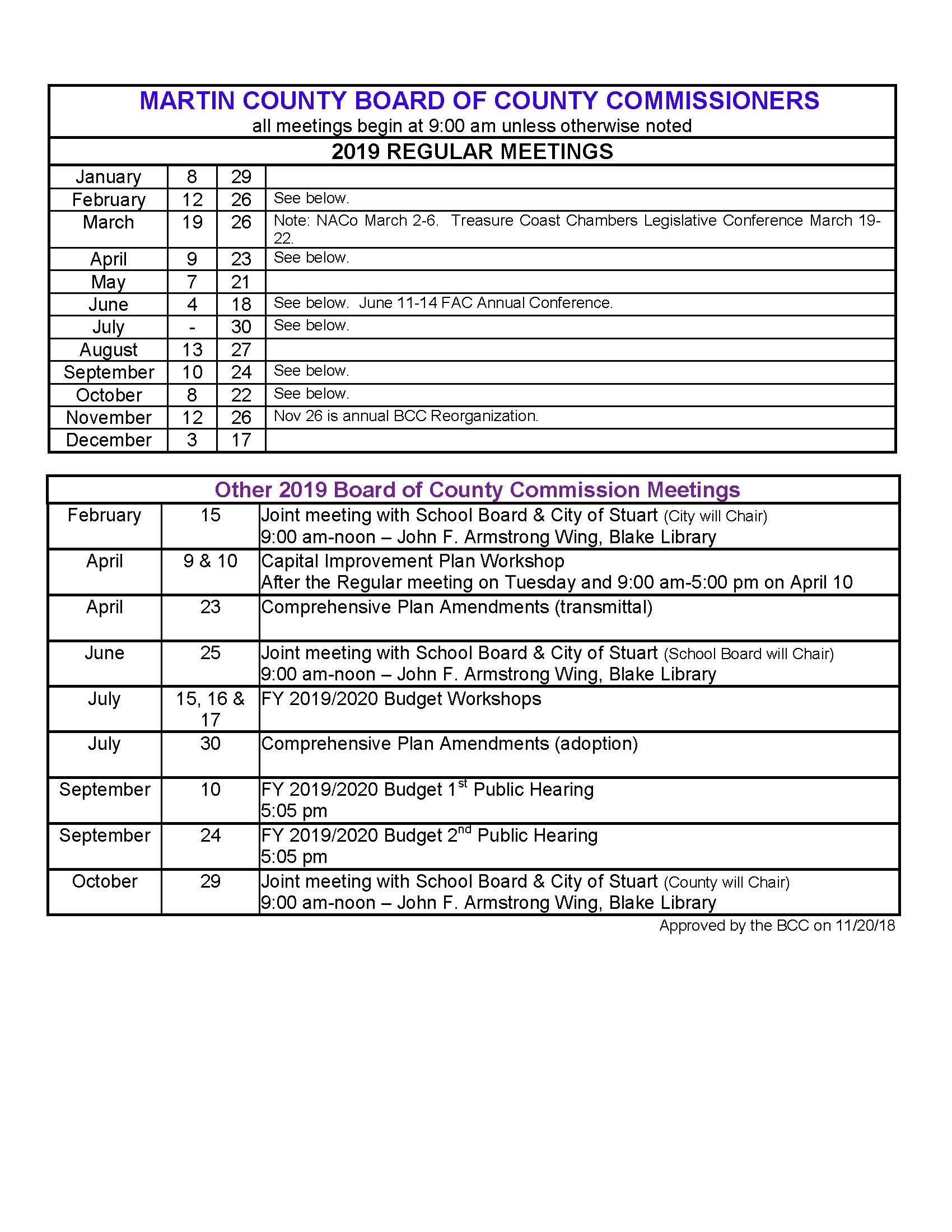 Martin County Board Of County Commissioners Calendar 2019 School Calendar Martin County