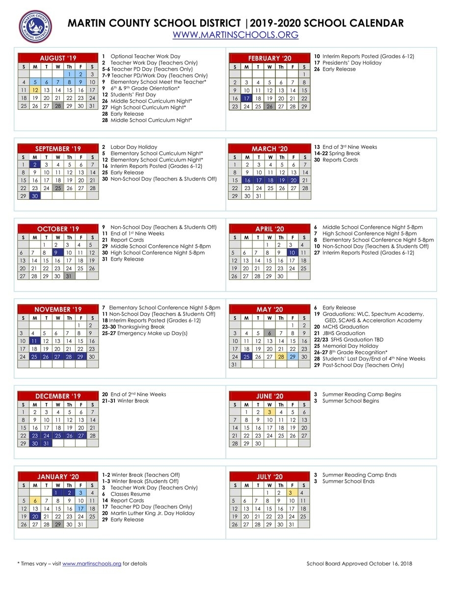 Martin County School District On Twitter: &quot;?looking Ahead?: The School Calendar Martin County