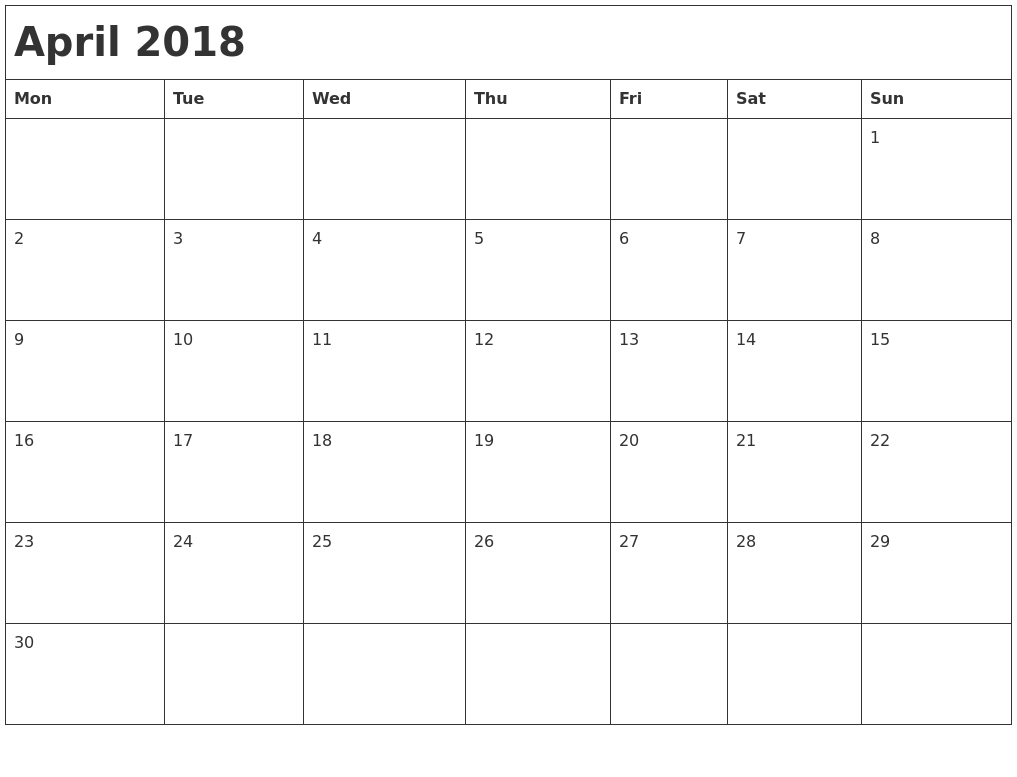 May 2018 Calendar Printable Template Usa — April 2018 Calendar With Calendar Themes For Each Month Uk