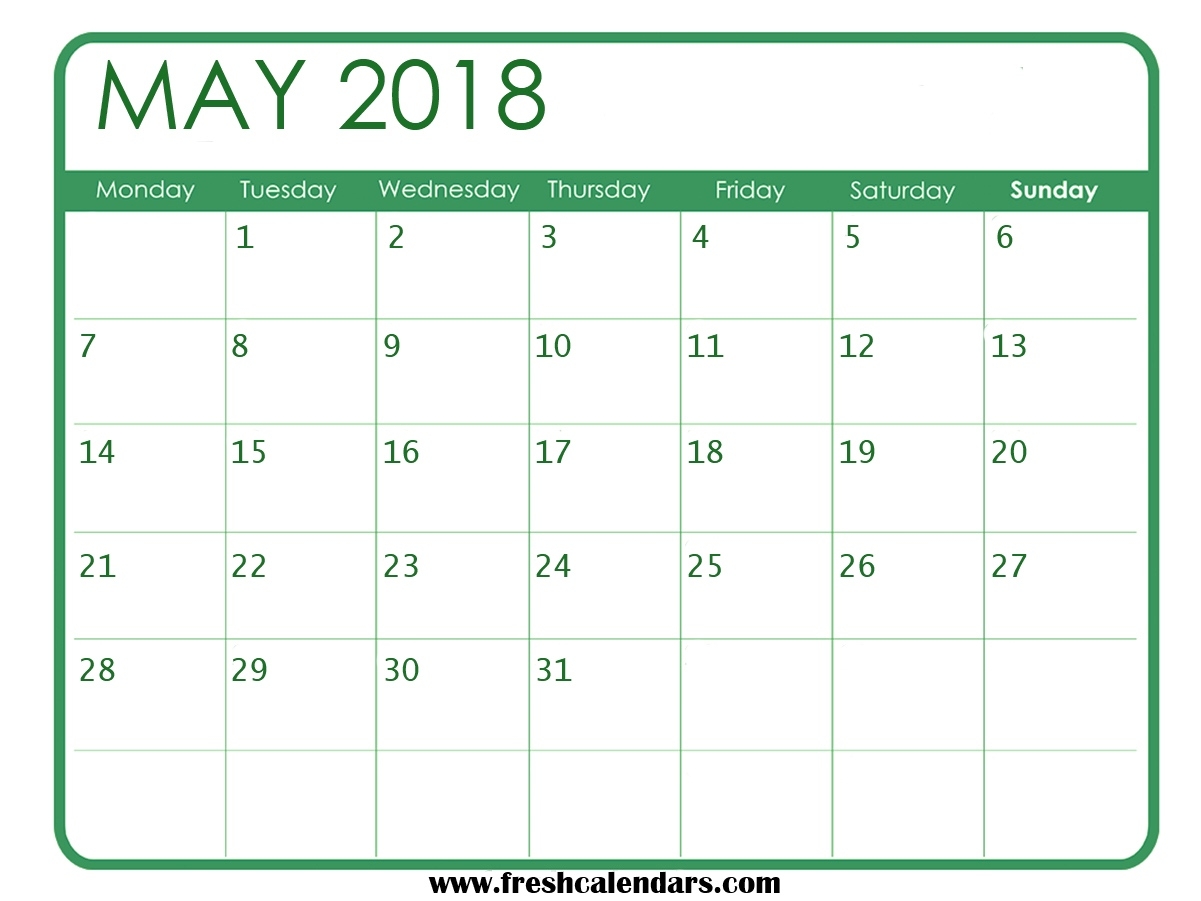 May 2018 Printable Calendar Templates Month Calendar Highlight Dates