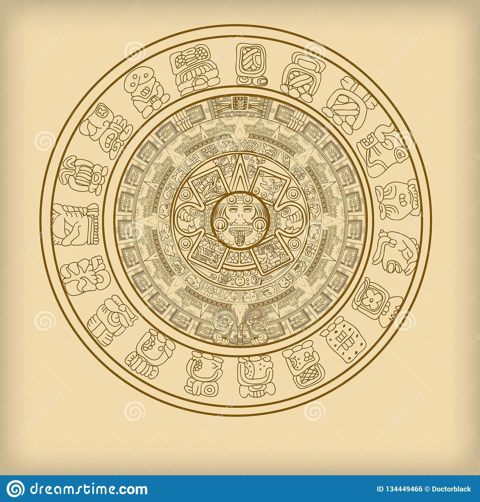 Maya Calendar Of Mayan Or Aztec Hieroglyph Signs Stock Illustration Mayan Calendar Zodiac Symbols