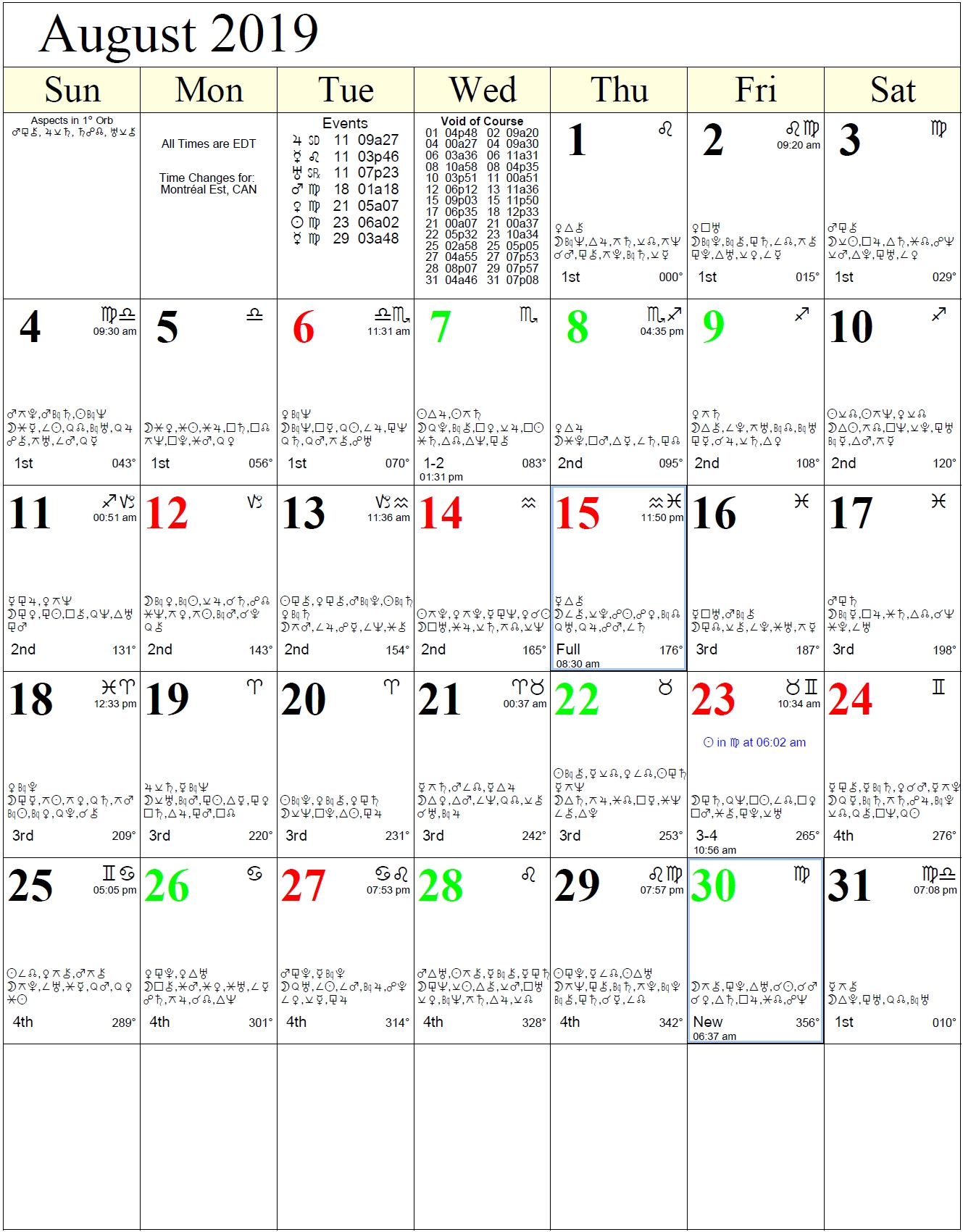 Monthly Astrology Calendars Lunar Calendar With Zodiac