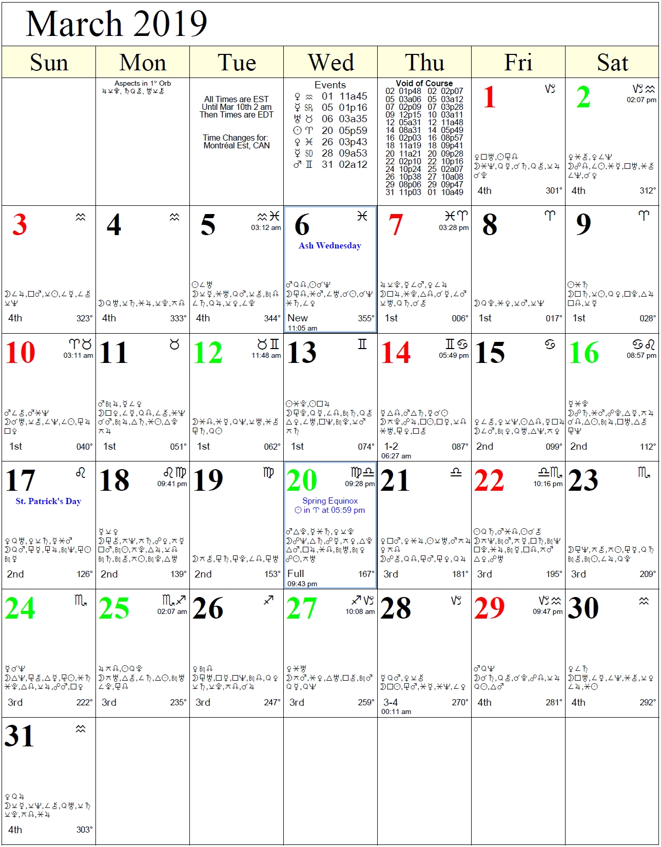 Monthly Astrology Calendars Moon Calendar With Zodiac