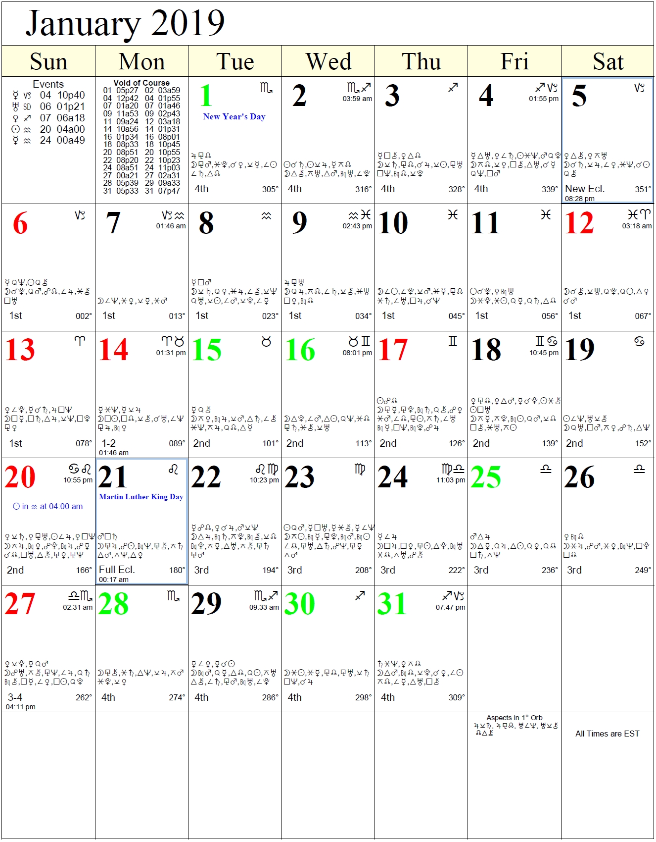 Monthly Astrology Calendars Moon Calendar With Zodiac