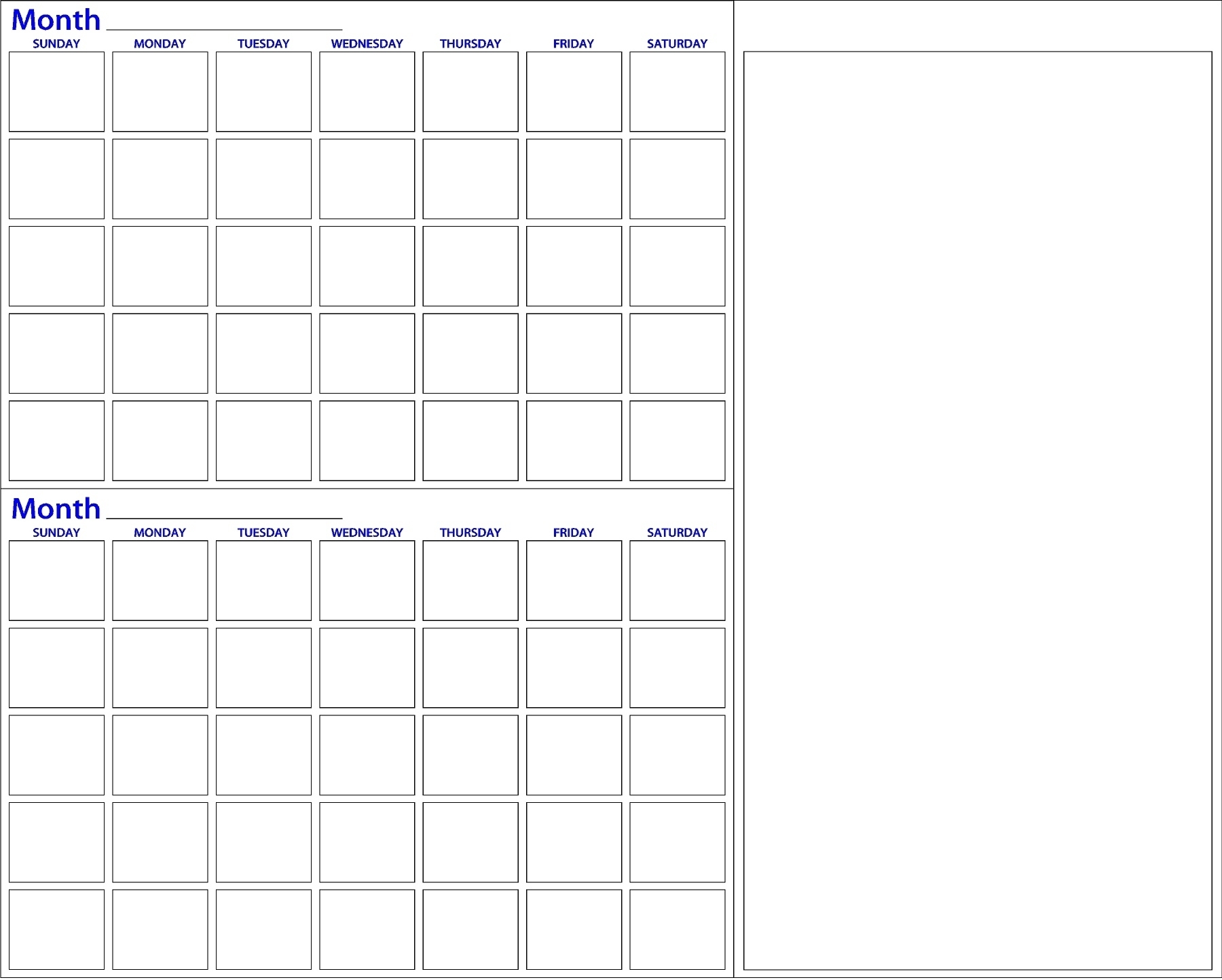 Monthly Calendar Dry Erase • Printable Blank Calendar Template 2 Month Calendar Whiteboard