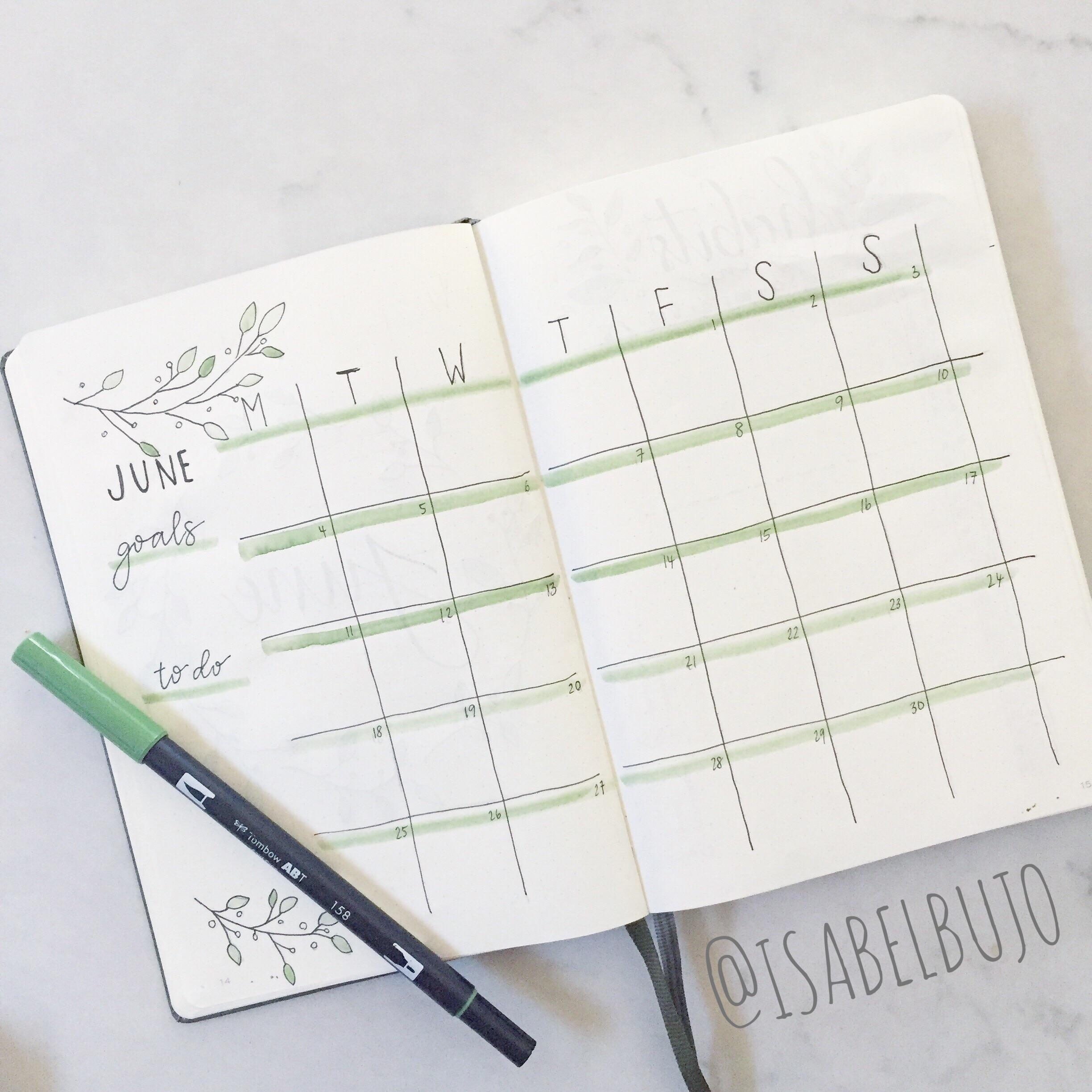 My Olive Themed June Monthly Calendar! : Bulletjournal Monthly Calendar Bullet Journal