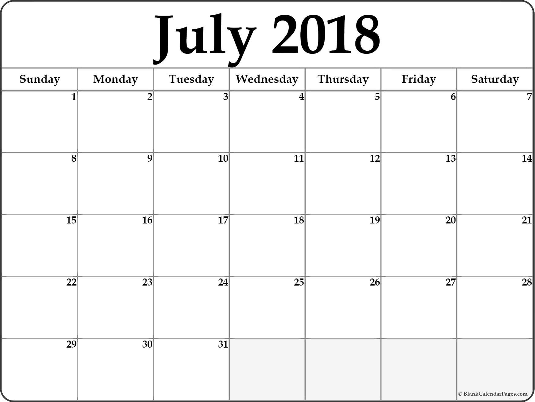 Pin By Monthly Calendar On July Calendar 2018 | Calendar 2019 Incredible A Blank Calendar Page