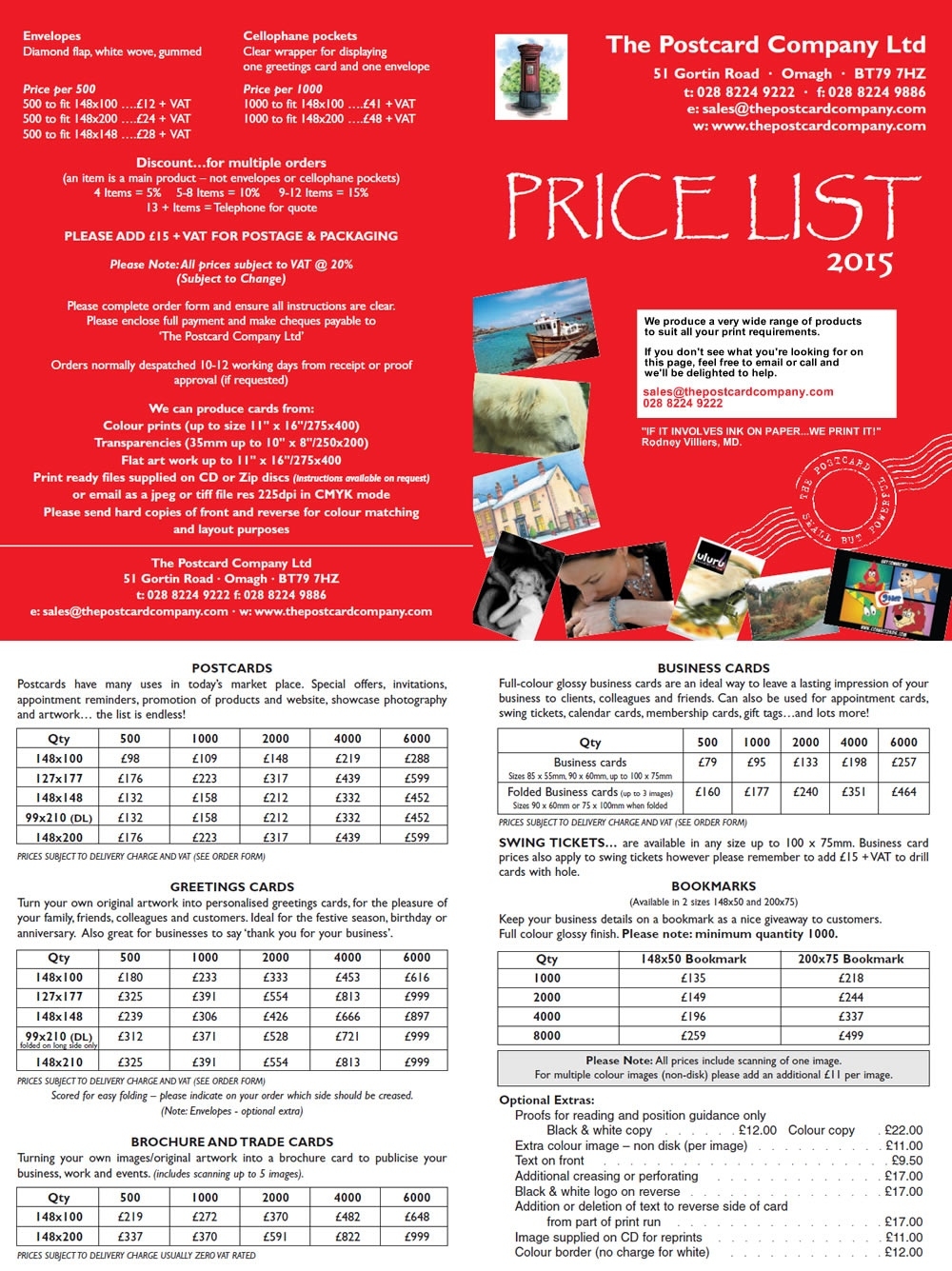 Postcard Printing By The Postcard Company Calendar Printing Price List