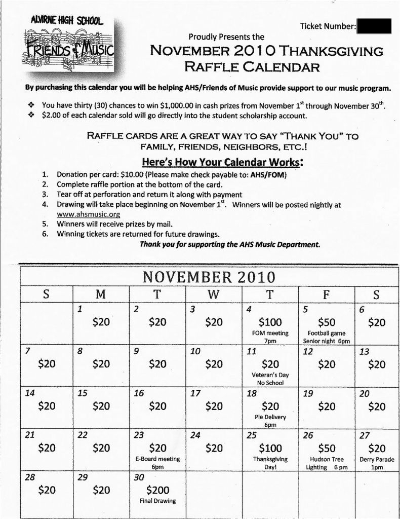 Print 47 Illustration Cash Calendar Fundraiser Template Cash Calendar Raffle Template