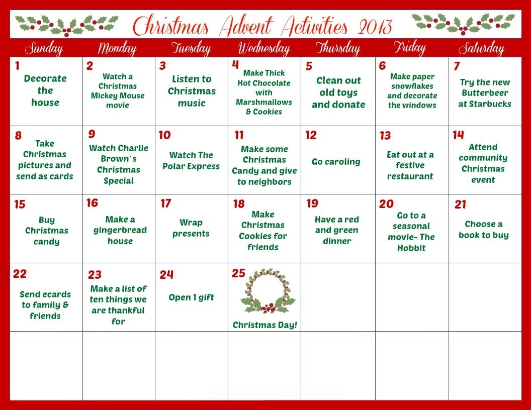 Print Out This Advent Calendar Daily Activities And Enjoy The Season Christmas Countdown Calendar App