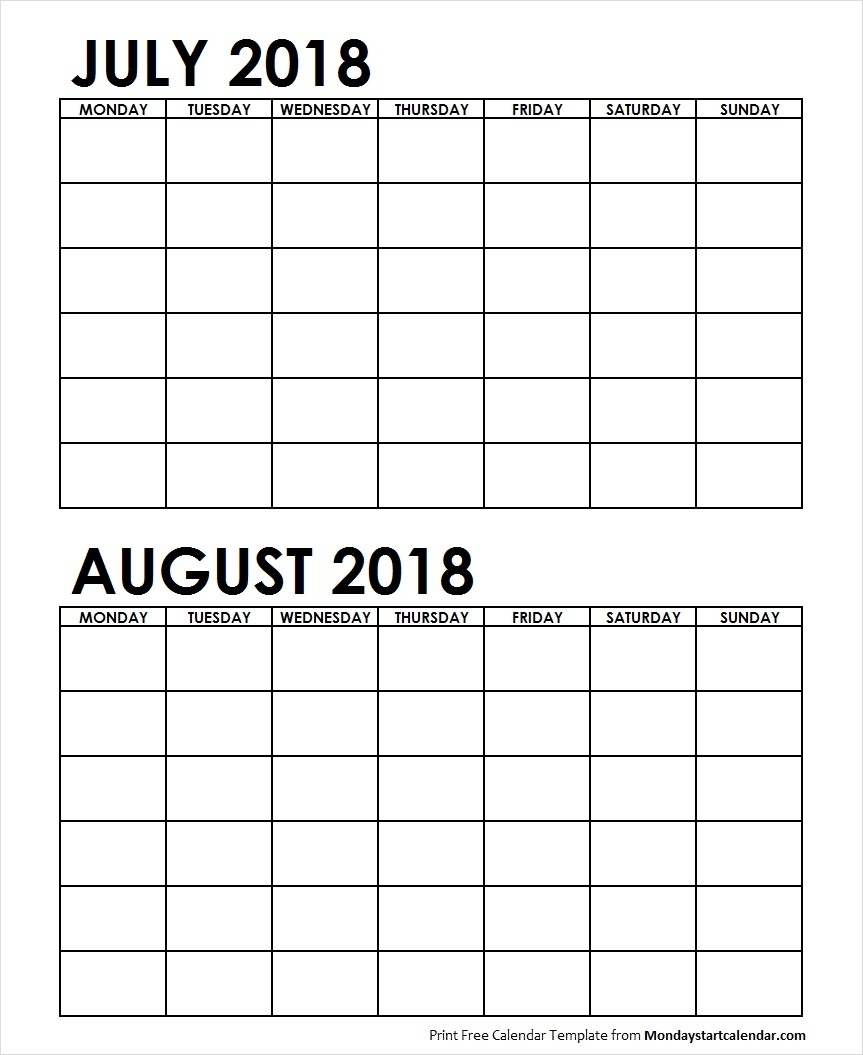 Printable 2 Month Calendar July August 2018 | Printable Calendar 2019 2 Month Calendar Free Print