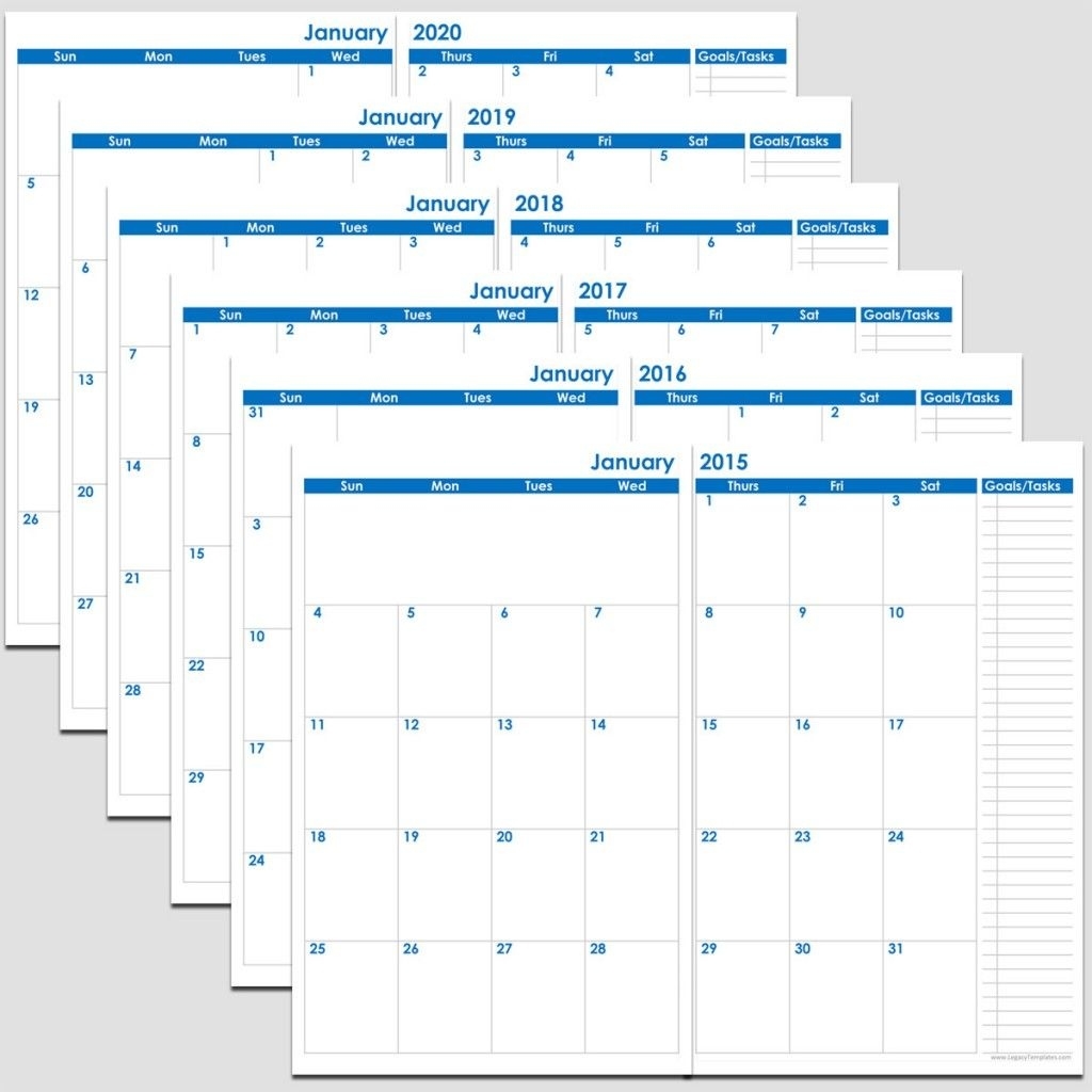 Printable 72-Months 2-Page Calendar – 2015-2020 – 5 1/2″ X 8 1/2 5 Month Printable Calendar