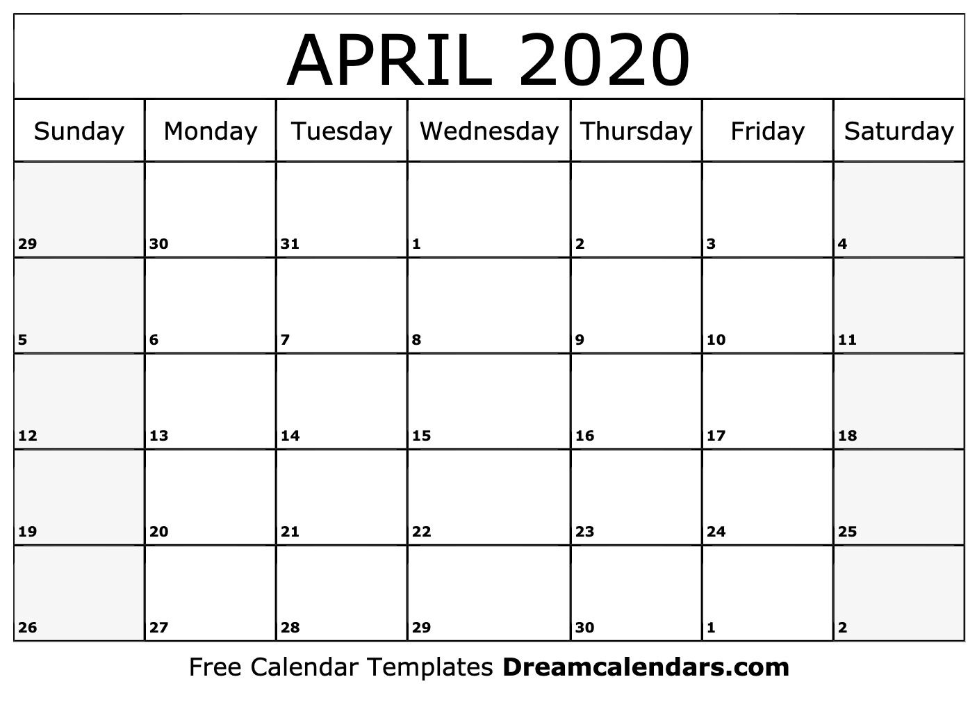 Printable April 2020 Calendar Impressive 2020 Blank Calendar Pdf