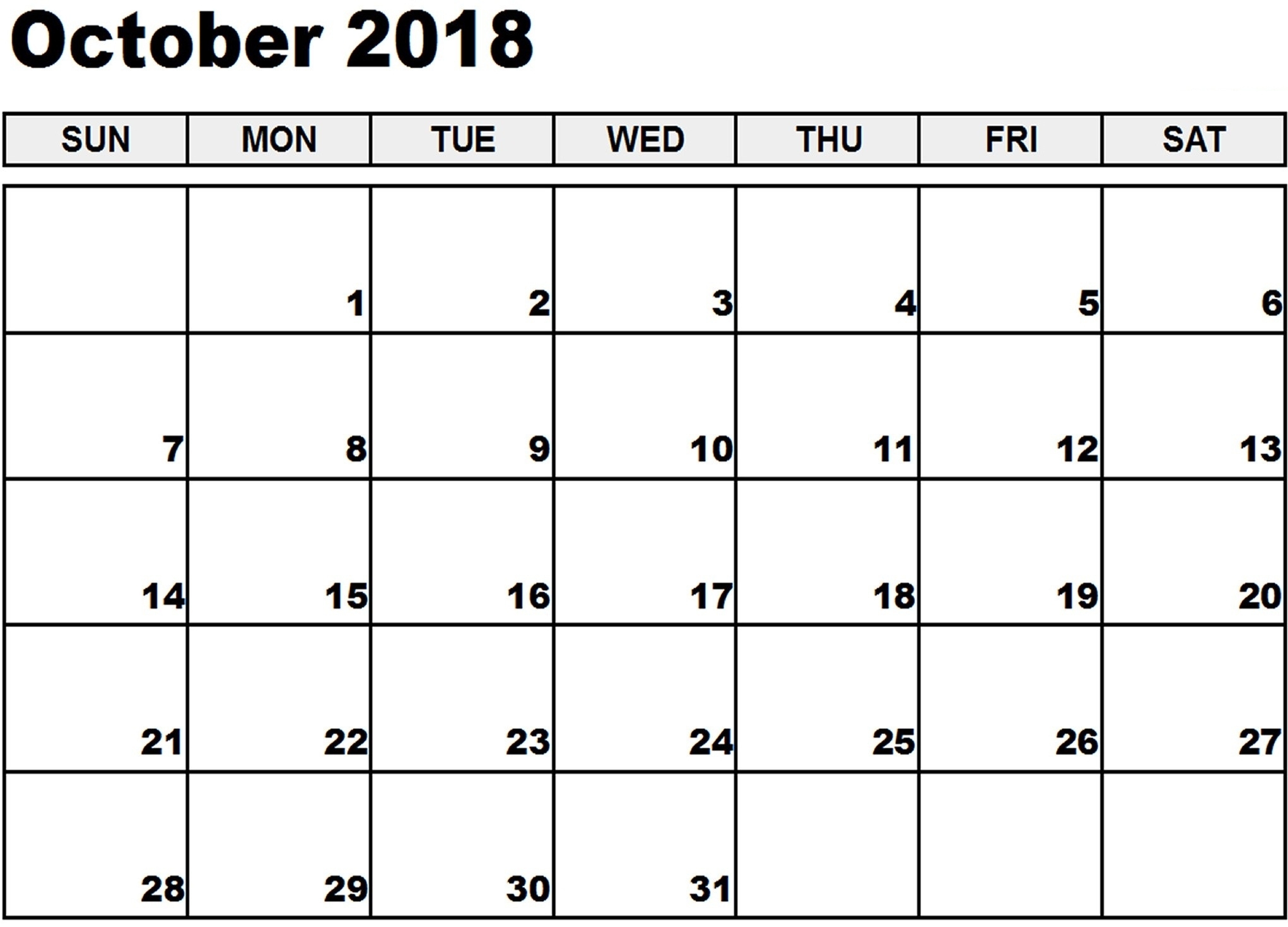 Printable Calendar 2018 Large Boxes | Printable Calendar 2019 Calendar Template Large Boxes