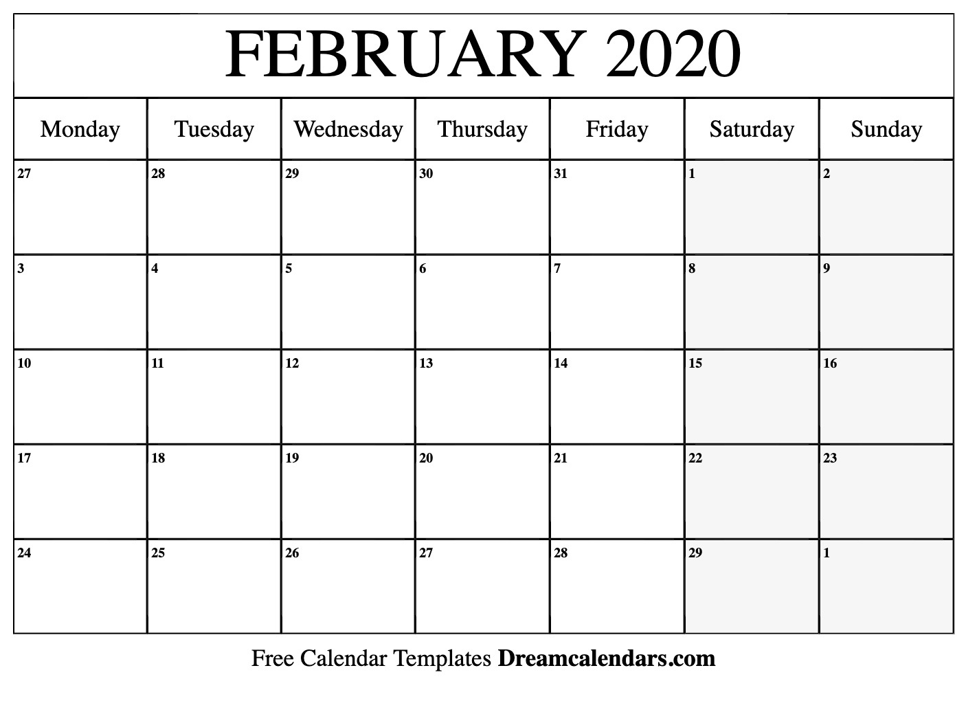 Printable February 2020 Calendar 2020 Calendar February Month
