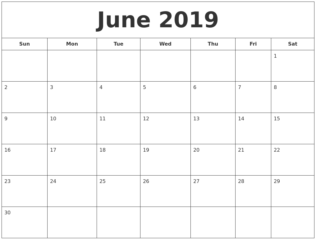Printable June 2019 Calendar By Month - Free Printable Calendar Free Calendar By Month
