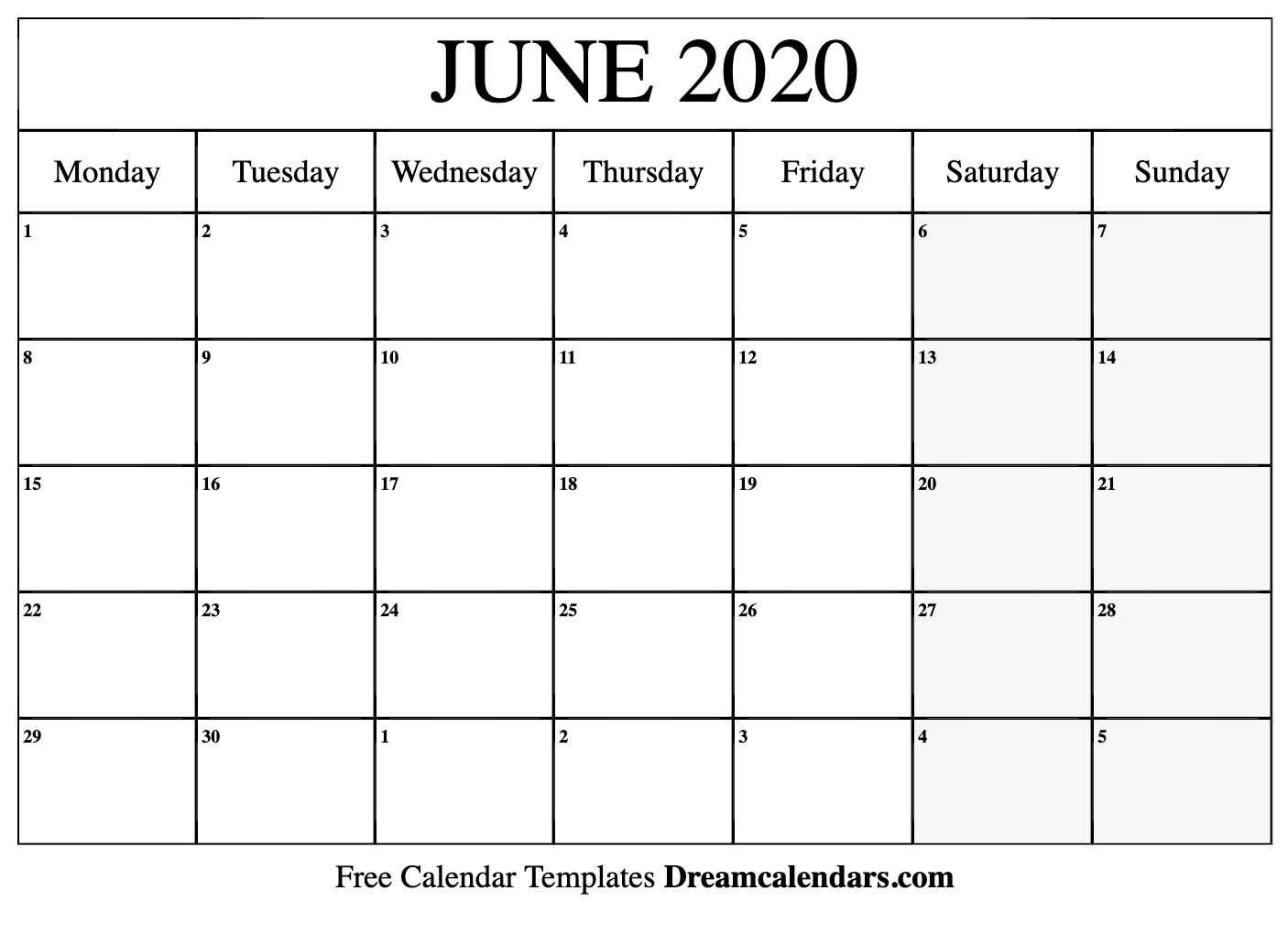 Printable June 2020 Calendar 2020 Calendar For June