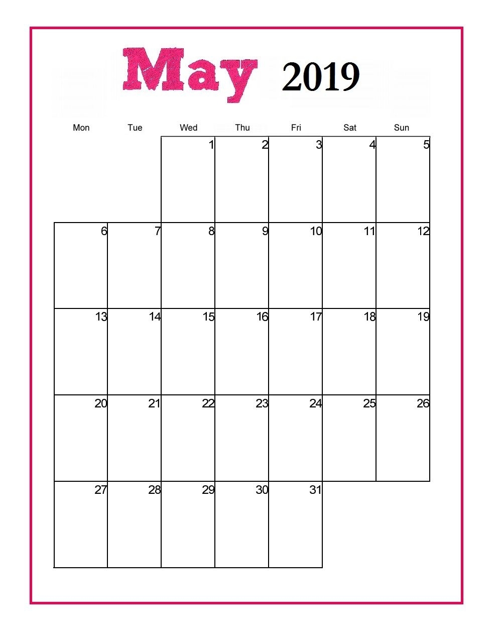 Printable May 2019 Vertical Calendar #may #may2019 #2019Calendar Exceptional Blank Calendar Template Vertical