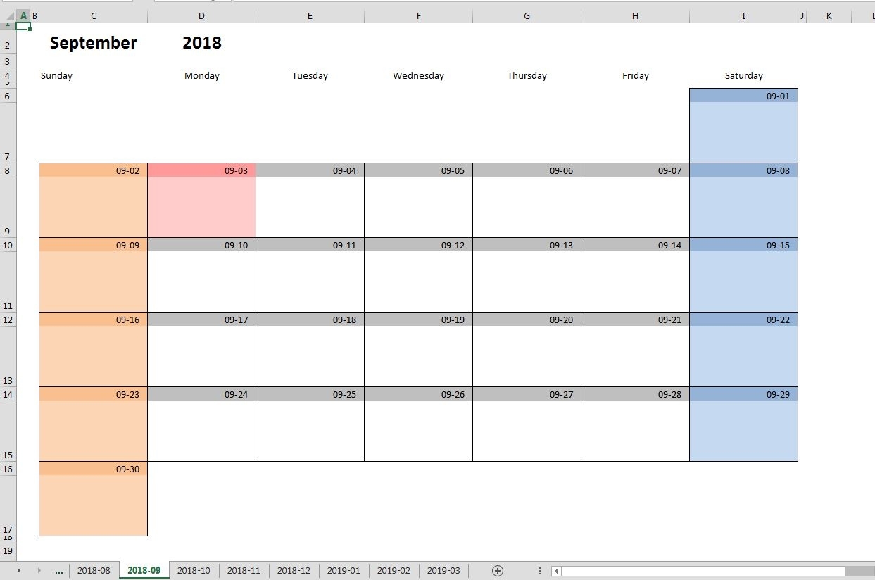 Printable Monthly Calendar Template For Excel | Excel-Malin Monthly Calendar Template Excel