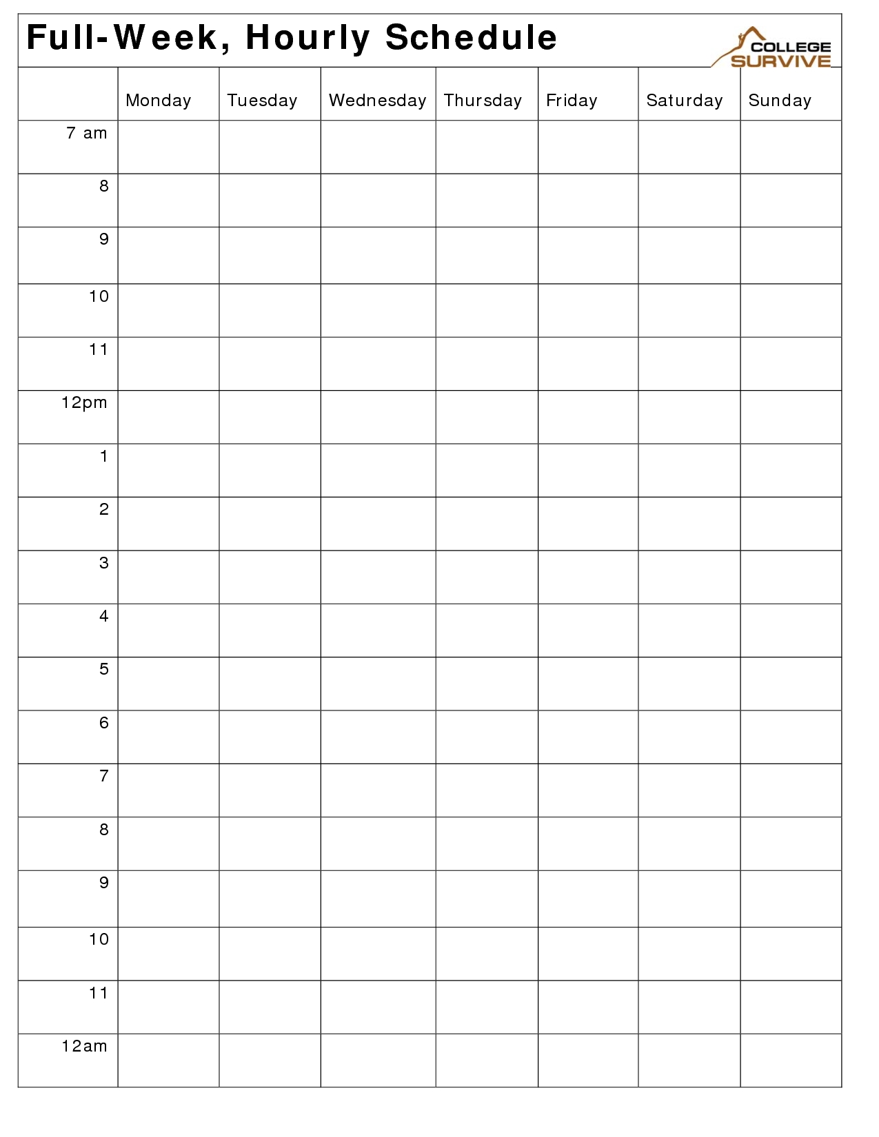 Printable Weekly Hourly Schedule Template … | List Template 7 Day Hourly Calendar Template