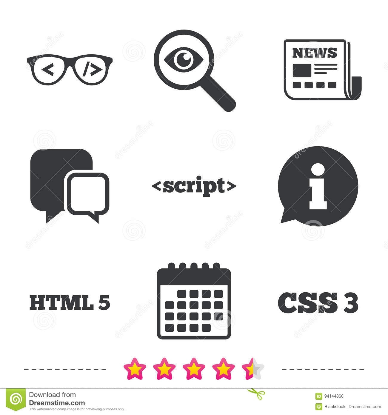 Programmer Coder Glasses. Html Markup Language. Stock Vector Calendar Icon Using Css