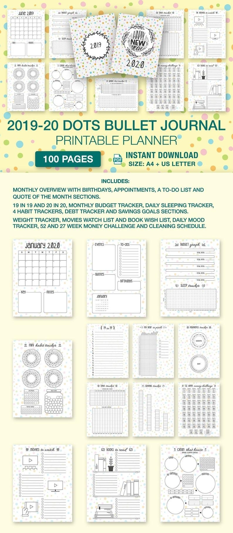 Sale 2019-2020 Dots Bullet Journal A4 &amp; Us Letter: Printable | Etsy Impressive 2020 Calendar For Sale