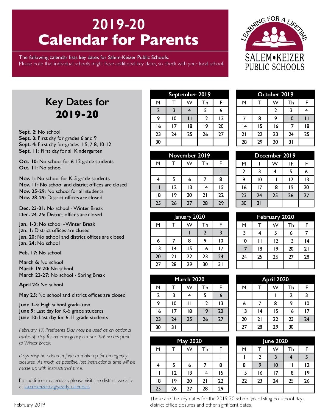 Salem-Keizer School Year Calendars | Salem-Keizer Public Schools St J School Calendar