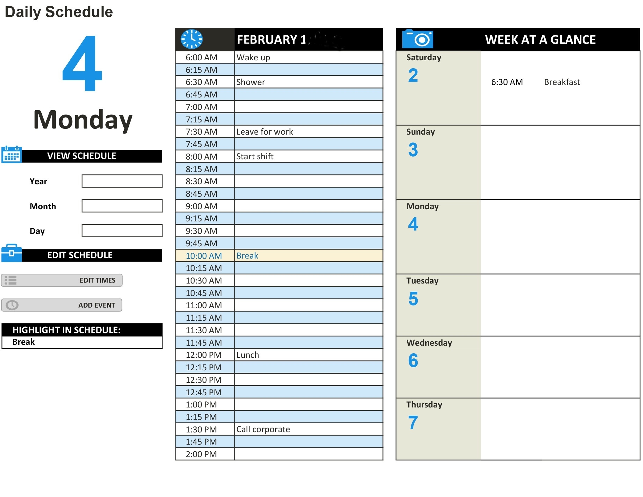 Schedules - Office 7 Day Calendar Template Word