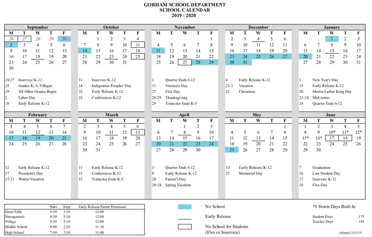 School Calendar – District Information – Gorham School District Sau 3 School Calendar