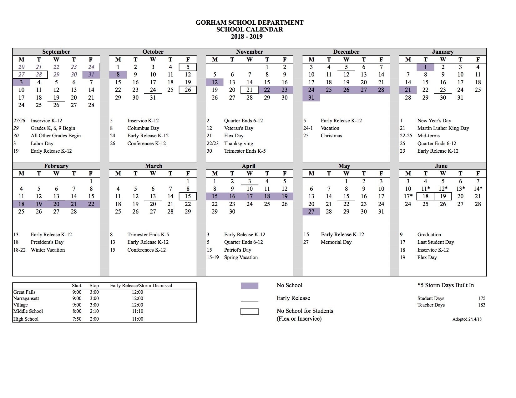 School Calendar – District Information – Gorham School District Sau 6 School Calendar